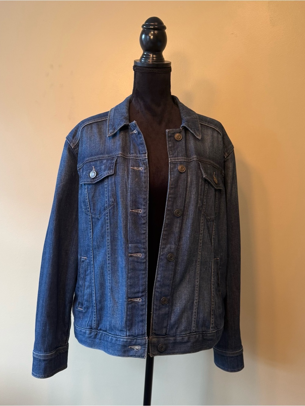 Women’s Denim Jacket Eddie Bauer Classic Blue Jean Coat Size XXL